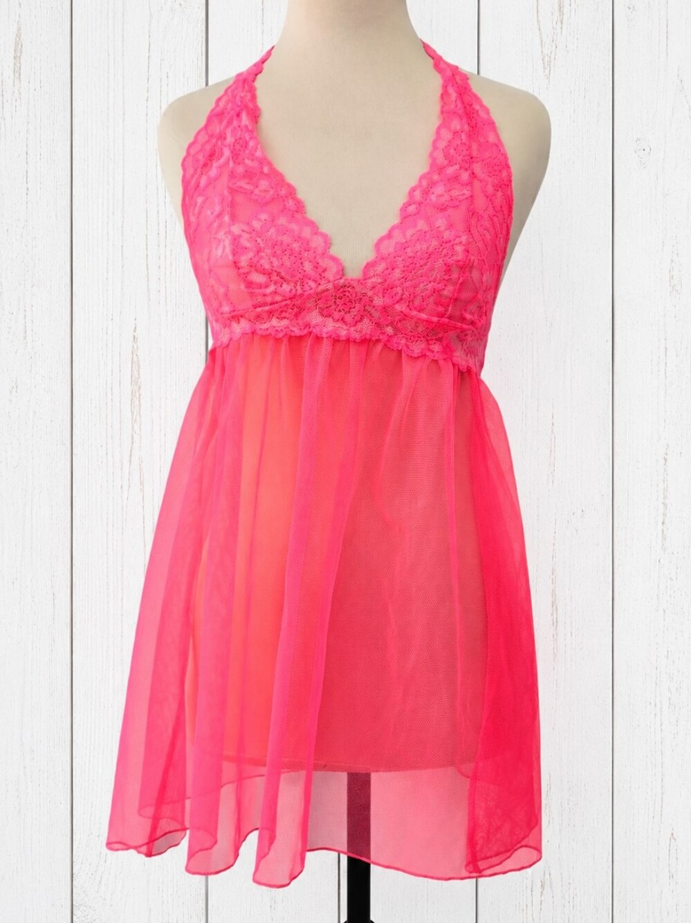 Victoria's Secret Hot Pink Lace Halter Babydoll Size XS